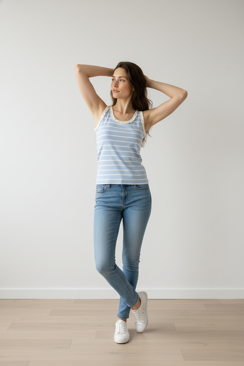 Polera A  rayas celeste