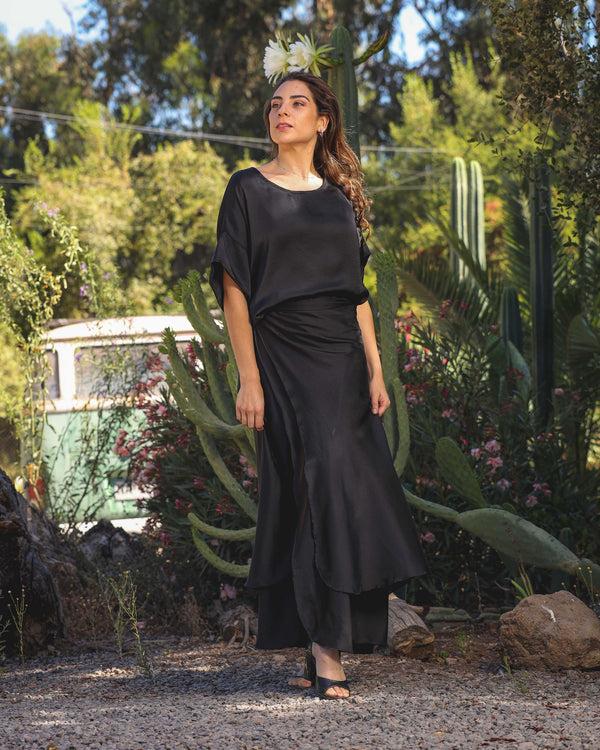 Pollera Envolvente Seda Negro