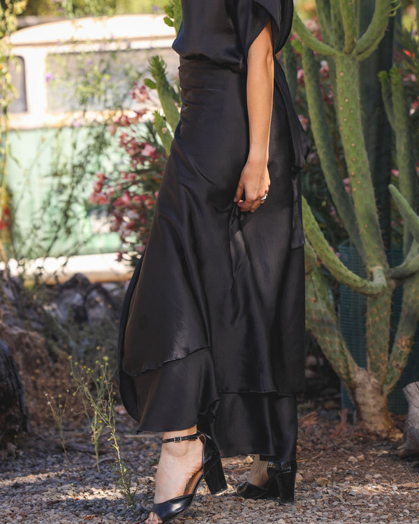 Pollera Envolvente Seda Negro
