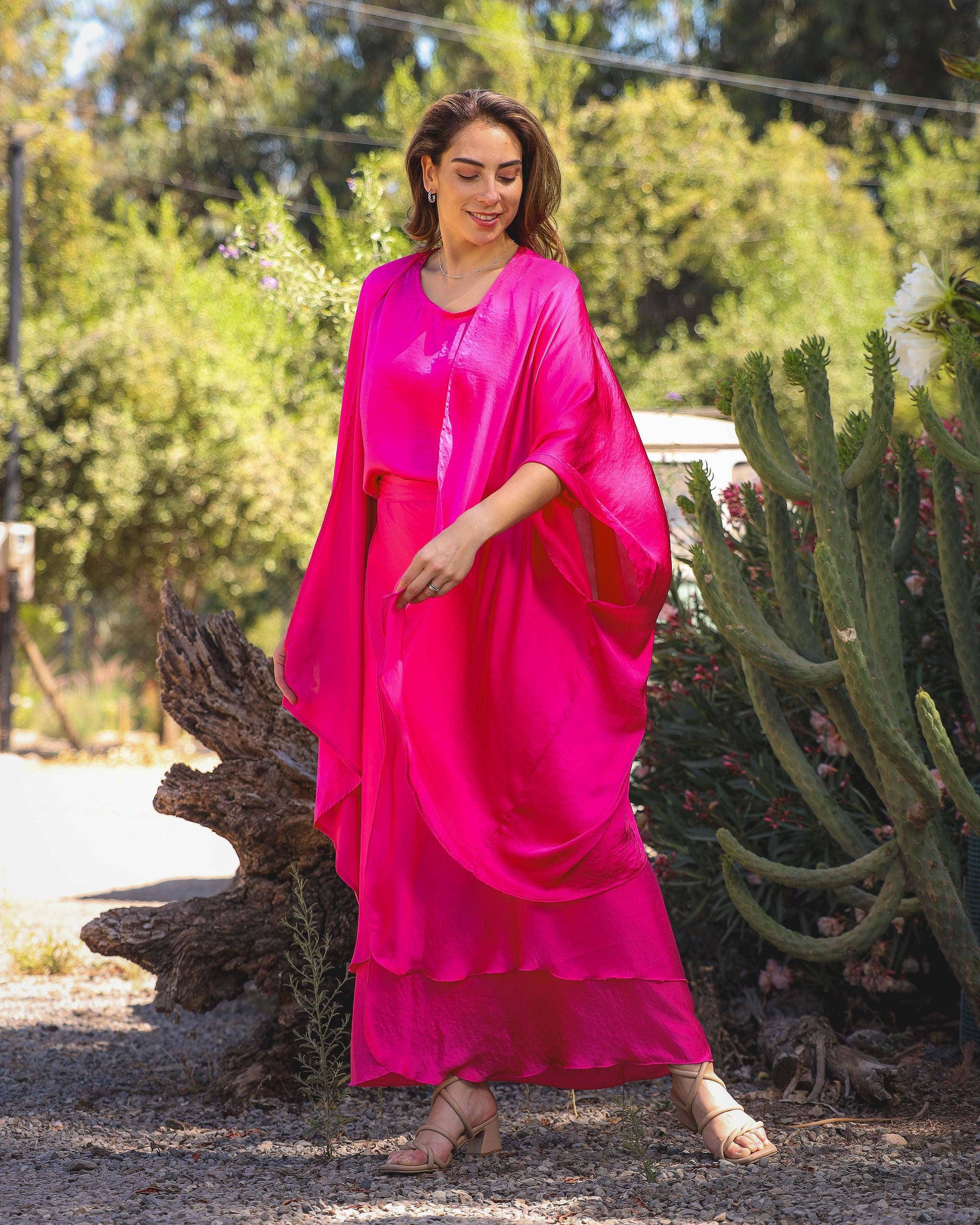 Falda Envolvente Seda Fucsia